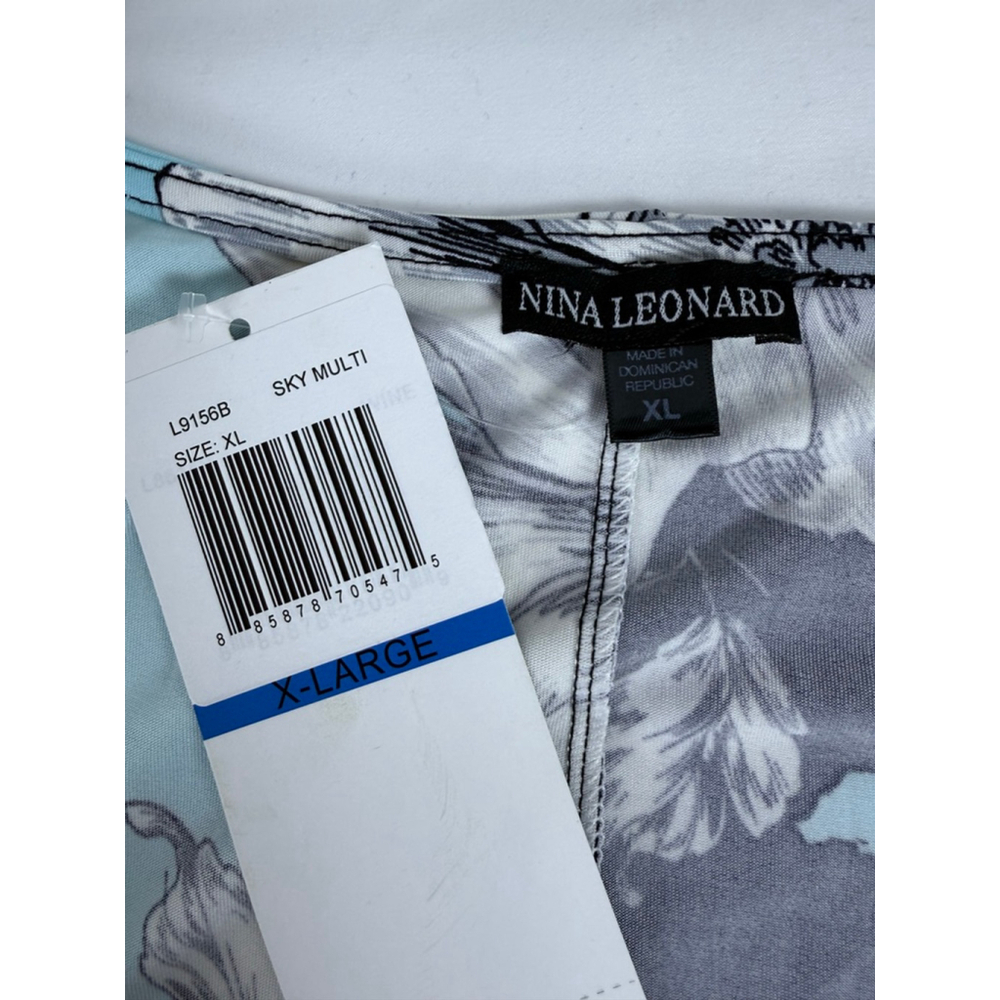 NWT Women's Nina Leonard Blue Black White Floral Sleeveless Maxi Dress XL - Picture 6 of 10